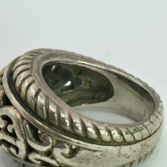 Vintage Sterling Silver 925 Ornate Engraved Dome Band Ring Size 8 - Picture 7 of 9